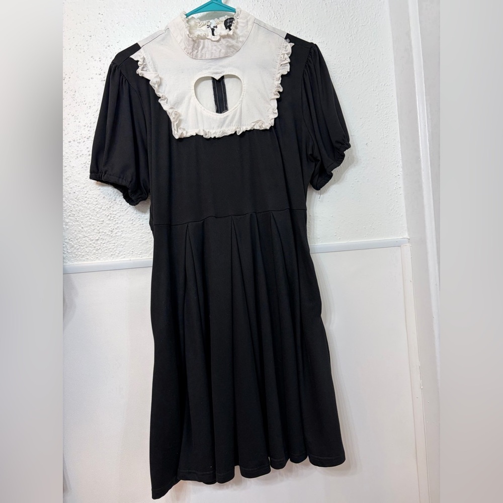 Black High Collar Heart Cutout Dress